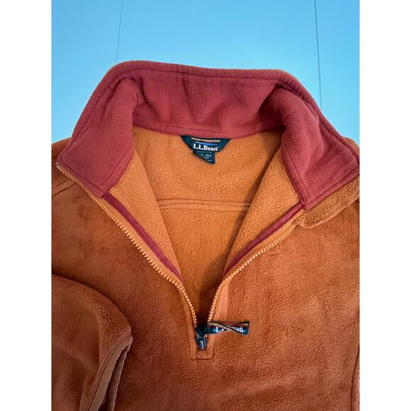 LL Bean Pumpkin Orange Fleece Quarter Zip Pullover Hand Warmer Pocket Sz Medium - Picture 3 of 10